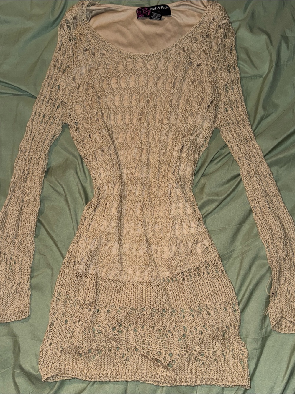Peck & Peck Beige Open-Knit Tunic Top